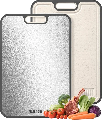 Vista 3 de Double Sided Titanium Cutting Board, Food Grade Titanium PP Chopping Board with Grinding Zone & Juice Groove, Non Slip Cutting Mat for Kitchen Dorm