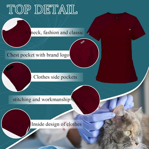 Vista 3 de VIAOLI Conjunto de ropa quirúrgica para mujer, conjunto de camiseta médica y pantalón deportivo, ropa de trabajo, clínico moderno, traje atlético