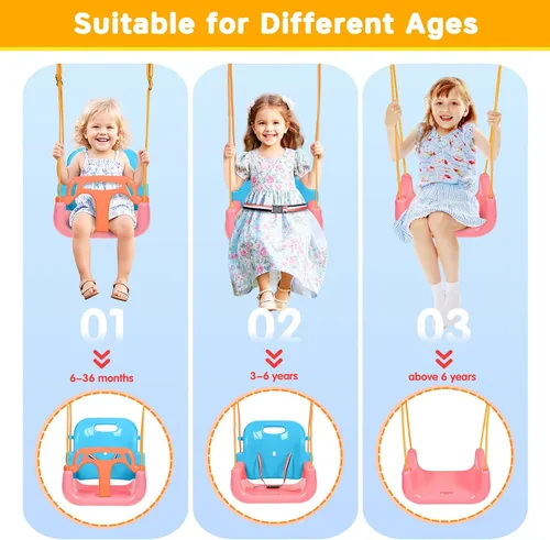 Vista 5 de Juego de columpios 3 en 1 para niños pequeños, columpio plegable con soporte, para interiores y exteriores, columpios multifuncionales para patio