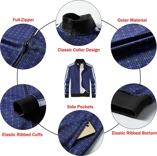 Vista 5 de W JIANWANG Conjunto deportivo a cuadros para hombre, conjunto de chándal deportivo para hombre, ropa deportiva