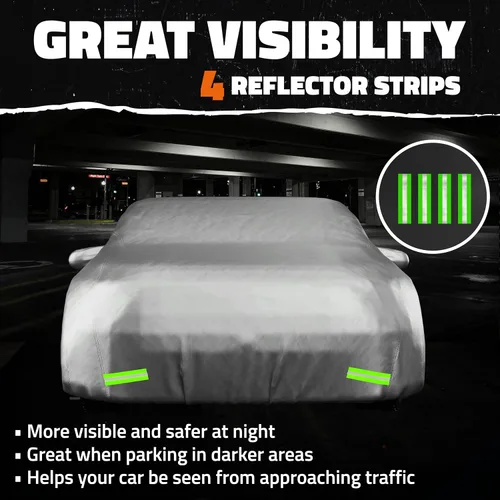 Vista 6 de Mockins - Funda para automóvil de poliéster plateado 190T, para todo tipo de clima, transpirable e impermeable, protegerá tu vehículo contra