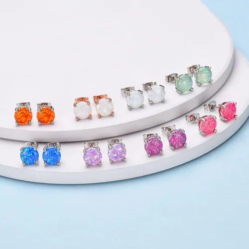 Vista 6 de CERSLIMO - Aretes de ópalo multicolor para mujer, 8mm