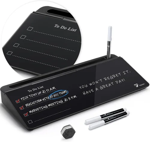 Vista 16 de TOWON Pizarra blanca pequeña y compacta de vidrio con almacenamiento, pizarra de borrado en seco de 12 x 7 pulgadas para escritorio, oficina