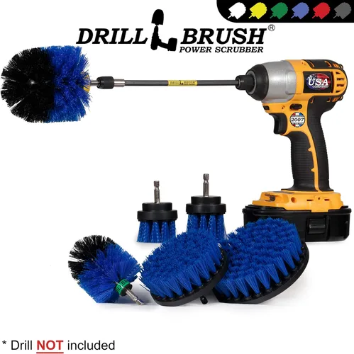 Vista 4 de Kit de limpieza de Drill Brush, cepillos con conector para taladro, ideal para limpieza de alfombras, baños, limpieza de lechadas y limpieza de Azul