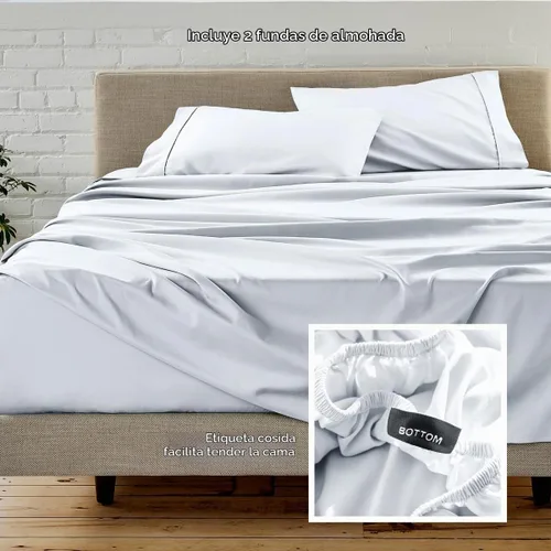 Vista 4 de Bare Home Juego de sábanas 1800 ultra suaves con 2 fundas de almohada 01-Blanco