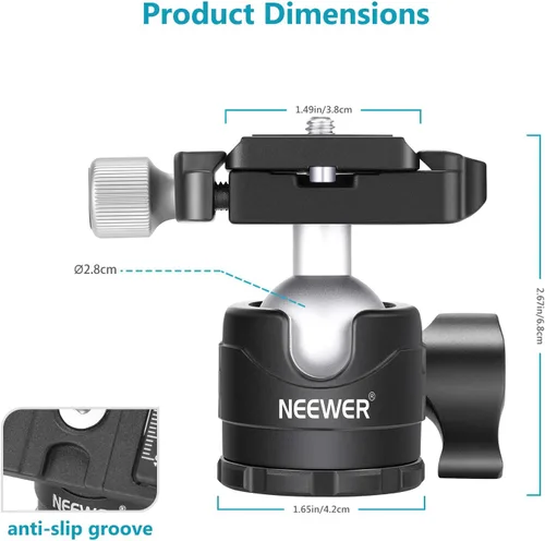 Vista 2 de NEEWER 28mm Junta de Bola de Trípode de Bajo Perfil con Rotación Panorámica de 360°, Placa de Liberación Rápida de 1/4" Tipo Arca y Nivel