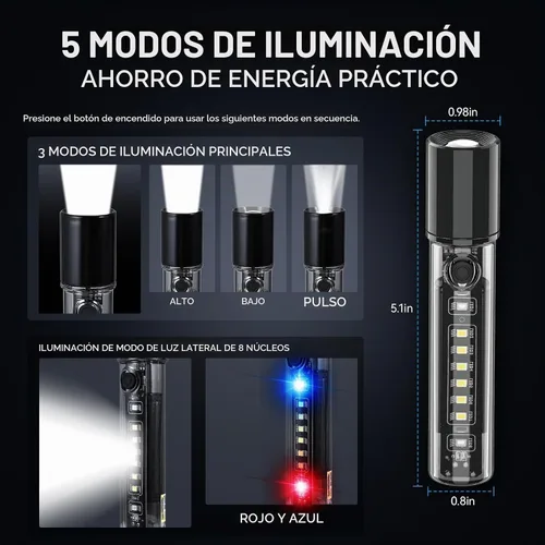 Vista 3 de VAVOFO Linterna LED, cuerpo de aluminio, linterna LED EDC púrpura - USB-C recargable, impermeable, enfoque de zoom, 3 modos, estroboscópico