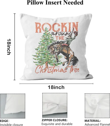 Vista 5 de Decoración Occidental: 2 Almohadas de Navidad - 18x18, Fundas de Almohada para Dormitorio, Sofá y Árbol