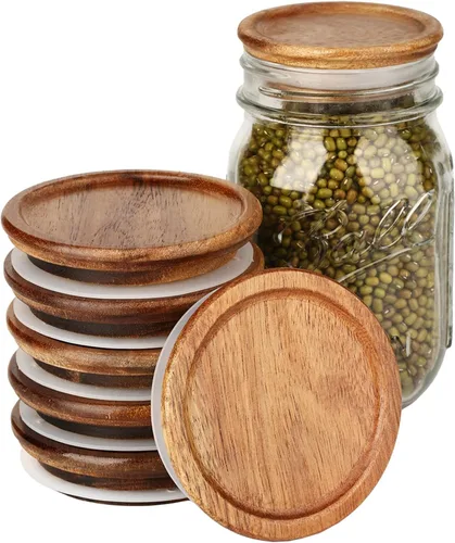 Vista 16 de Paquete de 6 tapas para frascos Mason de boca regular, tapas reutilizables para enlatado, tapas para frascos Mason de madera de acacia con sello