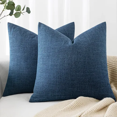 Vista 18 de MIULEE - Paquete de 2 fundas de almohada decorativas de lino de arpillera costera, estilo granja, para sofá, coche, sillón, dormitorio, sala de Azul