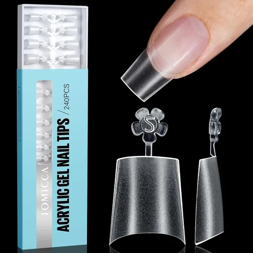 Vista 16 de TOMICCA Puntas de uñas de almendra extra cortas, 240 unidades, 15 tamaños, puntas de uñas de gel transparente preformadas, no necesita lima, uñas