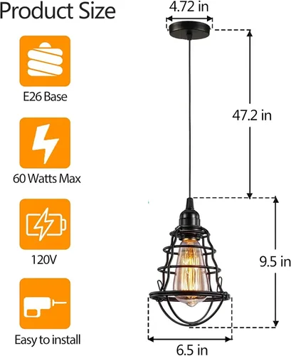 Vista 2 de INNOCCY - Lámpara colgante industrial Edison E26 E27, base vintage ajustable, lámpara colgante para cocina, hogar, 2