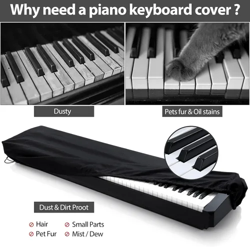 Vista 5 de Cubierta antipolvo para teclado de piano de 61 teclas, cubiertas protectoras ajustables a prueba de polvo y suciedad, cubierta completa, cierre