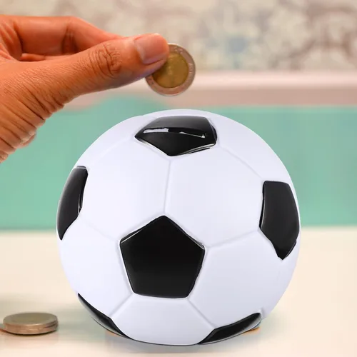 Vista 3 de Toddmomy - Alcancía de pelota de fútbol para niños, 5.90 pulgadas, caja de ahorro de dinero para niños y niñas, temática deportiva, decoración