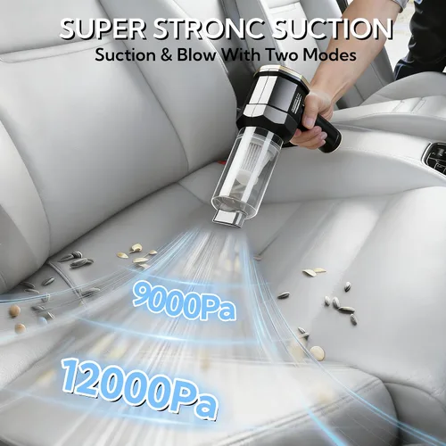 Vista 2 de Aspiradora de mano para automóvil, aspiradora de 12000 Pa y plumero de aire, aspiradora de mano inalámbrica portátil con motor sin escobillas