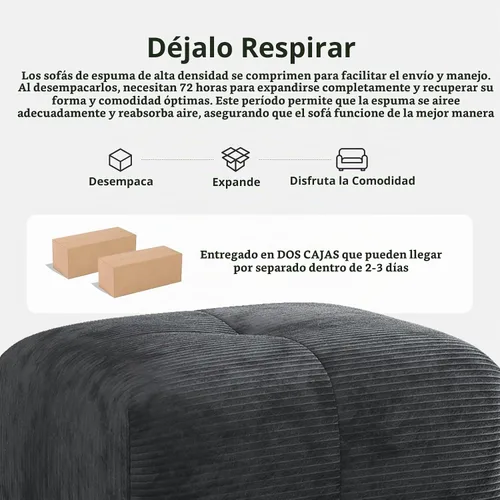 Vista 9 de Sofá Seccional Modular Moderno en Forma de L para Sala de Estar, Sofá de 3 Plazas de Gran Tamaño con Asiento Profundo y Otomana Móvil – Sin Montaje