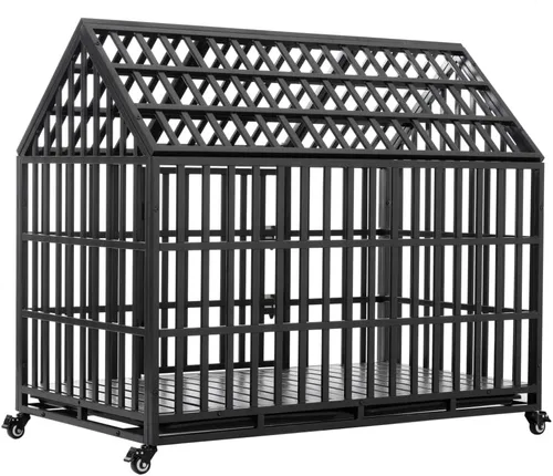 Vista 7 de Heavy-Duty Metal Dog Crate for Large Dogs – Sturdy, Ventilated Kennel with Secure Double-Latch Door and Smooth-Rolling Lockable Wheels (52 inch)