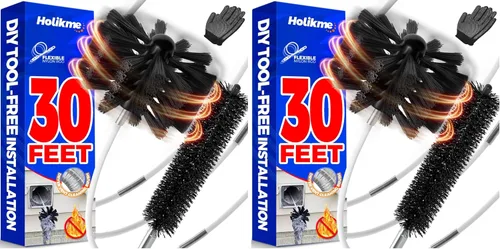 Vista 8 de Holikme Kit de limpiador de ventilación de secadora de 30 pies, cepillo flexible para pelusa con accesorio de taladro, cepillos de chimenea que se