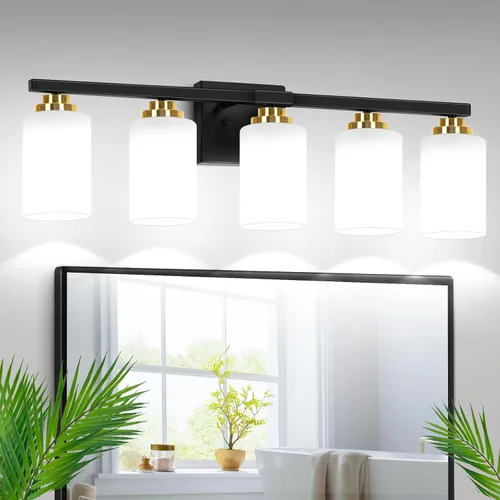 Vista 14 de VerRon Juego de 2 apliques de pared para baño, lámparas modernas de tocador, faroles de montaje de bronce cepillado al óleo, luces de pared