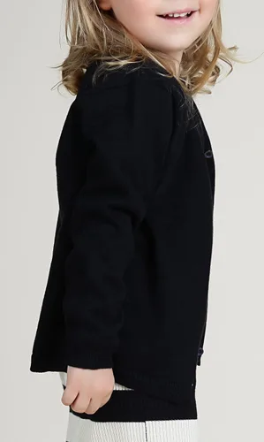 Vista 5 de GSVIBK - Suéter tipo cárdigan de manga larga de algodón para niños, con botones, suéter de cuello redondo para niñas, suéter para uniforme Negro