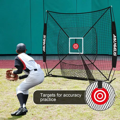 Vista 4 de 6'X6' Baseball Softball Practice Net,Pitching Net,Batting Net,with Bonus Strike Zone,Target and Bow Frame,for Hitting,Pitching,Catching