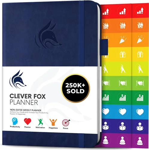 Vista 22 de Clever Fox Planner – Planificador semanal y mensual sin fecha para productividad, manejo del tiempo y objetivos – Diario organizador – A5
