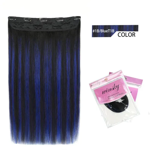 Vista 2 de Winsky - Extensiones de cabello humano real Remy - Una pieza azul balayage, extensiones de cabello con clip, 70 gramos para mujer