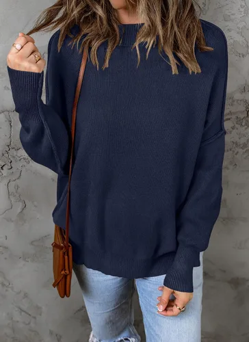 Vista 7 de ZESICA Women's 2024 Fall Casual Long Sleeve Crew Neck Side Slit Oversized Ribbed Knit Pullover Sweater Tops