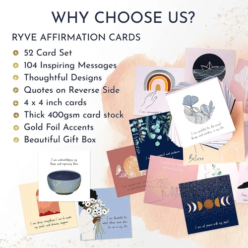 Vista 9 de RYVE 52 tarjetas de afirmación positiva para mujeres, indicaciones de atención plena con citas inspiradoras para motivación diaria y meditación