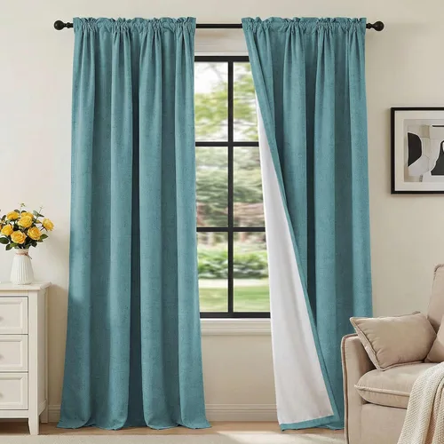 Vista 50 de H.VERSAILTEX Cortinas 100% opacas con aspecto de lino para dormitorio, bloqueo de luz completa, bolsillo para barra, cortinas de ventana gruesas