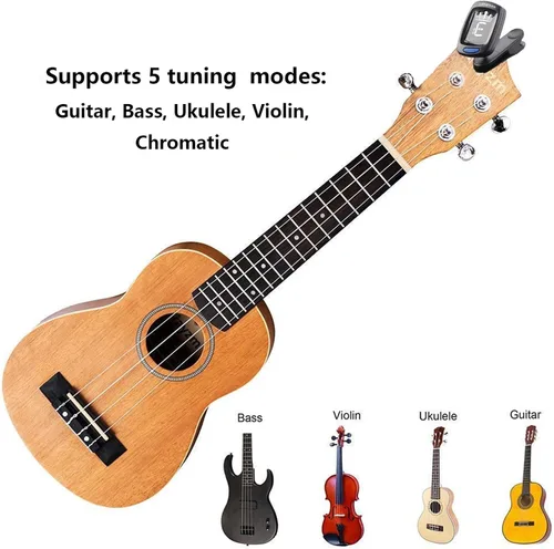 Vista 4 de AXLOFO® Afinador de guitarra con clip para todos los instrumentos, ukelele, guitarra, bajo, mandolina, violín, banjo, pantalla LCD, rotación de 360