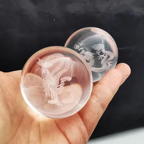 Vista 2 de Baoding - Bolas de masaje chino de 1.57 pulgadas para terapia de manos, alivio del estrés, bolas de cristal de dragón y fénix