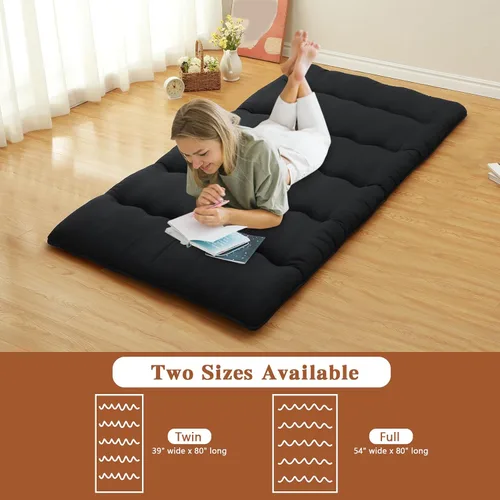 Vista 5 de Colchón japonés de suelo futón, futón de 3 pulgadas de grosor, portátil, plegable, tatami para sofá, tumbona, camping, dormitorio, yoga, dormir