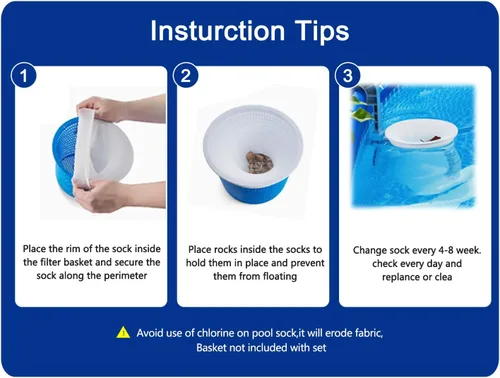 Vista 3 de Paquete de 100 calcetines de piscina para filtros de piscina, filtros de cestas y desnatadores para filtrar desechos y hojas, sistema de filtro