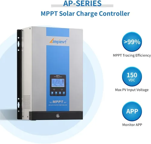 Vista 2 de Ampinvt Controlador de carga solar MPPT de 120 A, 12 V, 24 V, 36 V, 48 V, sistema de batería automático, entrada máxima de 150 V, regulador de panel