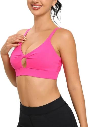 Vista 2 de SONGSKY Brasier deportivo push up para mujer, sexy, con nudo frontal, acolchado, de bajo impacto, cuello en V, con tirantes, brasier deportivo