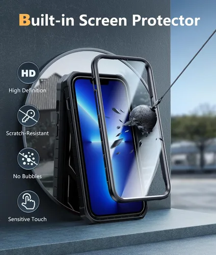 Vista 4 de FNTCASE Funda para iPhone 13 Pro Max: [Protector de pantalla y soporte integrados] [Protección contra caídas de grado militar] Funda de teléfono