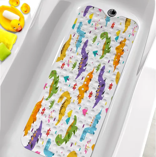Vista 11 de Tapetes de bañera para niños, tapete de baño de astronauta negro antideslizante para bañera de 40 x 16 pulgadas, grande, lavable, antideslizante