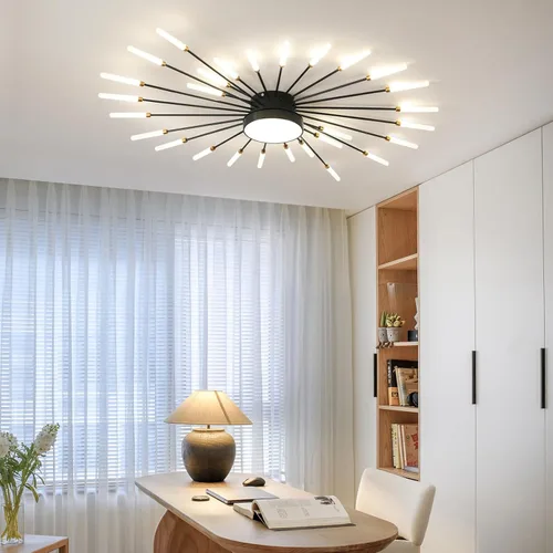 Vista 6 de Lámpara de techo LED moderna, anillo negro empotrado, lámpara de techo con control remoto, lámpara de techo acrílica para dormitorio, pasillo, isla
