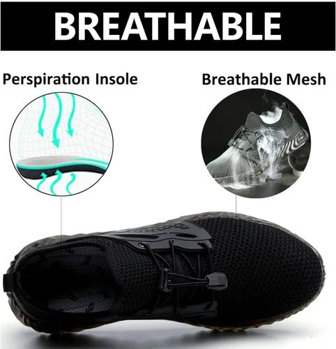Vista 63 de SUADEX Zapatos deportivos con punta de acero para hombres y mujeres, indestructibles, ligeros, cómodos, antideslizantes, puntera compuesta