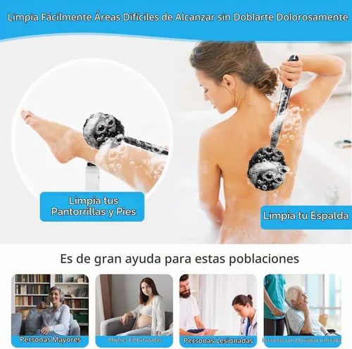 Vista 3 de VANZAVANZU Juego de esponjas de lufa exfoliantes para el cuerpo, esponja de plástico antideslizante de 17 pulgadas con mango de esponja de ducha
