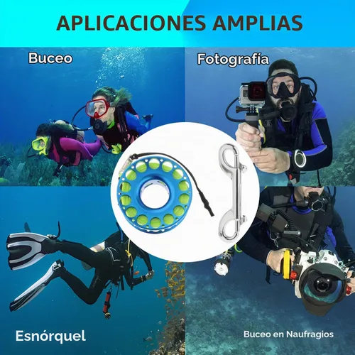 Vista 7 de Buceo con carrete de dedo, equipo de buceo de aluminio con línea de alta visibilidad de 98 pies con clip de perno de doble extremo para buceo, pesca