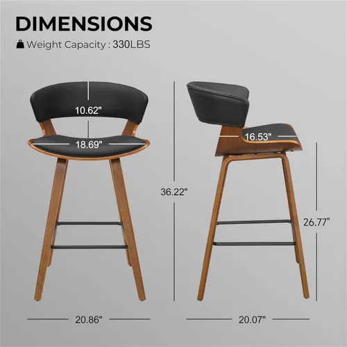Vista 2 de Zouron Juego de 2 taburetes de bar de madera, sillas de bar tapizadas de altura de mostrador para isla de cocina, taburetes de isla modernos
