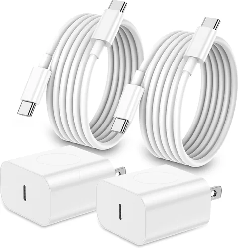 Vista 11 de Cargador de carga rápida para iPhone 17, 16, 15, paquete de 20 W, Apple iPad, USB C, bloque Chrager de pared con cable USB C a C de 6 pies para Negro
