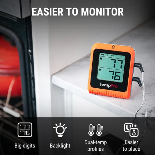 Vista 5 de ThermoPro Termómetro Digital Inalámbrico para Carne de 650 pies para Asar y Ahumar, 2 Sondas Termómetro Bluetooth para Carne para Cocinar Pavo
