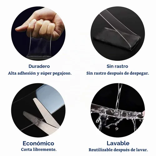 Vista 3 de Cinta de doble cara resistente, nanocinta extraíble de 16.5 pies, cinta adhesiva transparente para póster, sin residuos, cinta multiusos para colgar