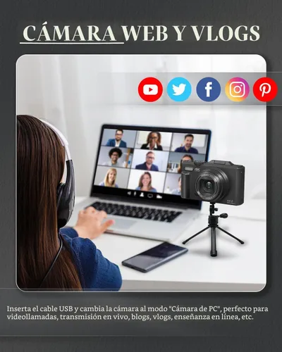 Vista 7 de Cámara digital 4K para principiantes y adolescentes, cámara de enfoque automático para vlogging con pantalla abatible de 180°, zoom 18X, cámara