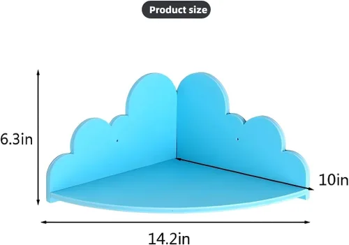 Vista 2 de Cloud - Juego de 3 estantes de pared para colgar en la esquina, estante para libros de guardería, diseño festoneado, hoja segura y no tóxica, fondo
