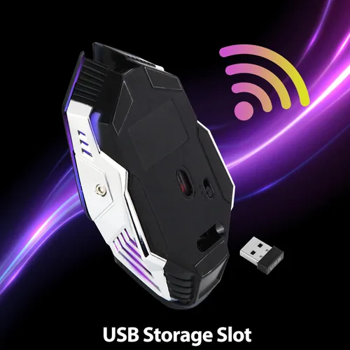 Vista 9 de Mouse Bluetooth, mouse inalámbrico recargable para juegos con teclas silenciosas, multidispositivo (BT 5.0 3.0 + USB), mouse con luz LED RGB, mouse