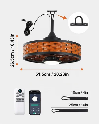 Vista 5 de Outdoor Ceiling Fans with Light, 20" Weatherproof Gazebo Fan Marrón